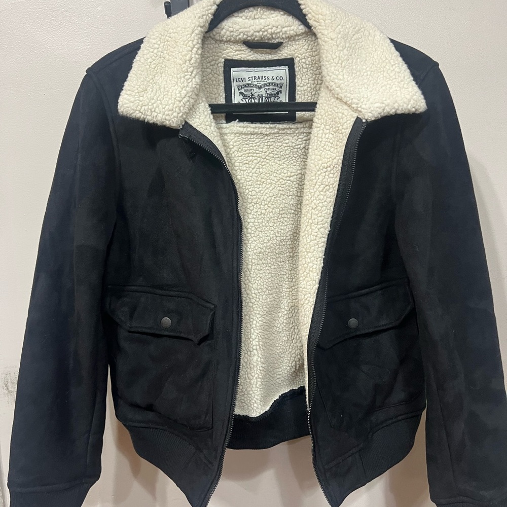 Levi Strauss & Co Faux Leather Sherpa Aviator Bomber Jacket